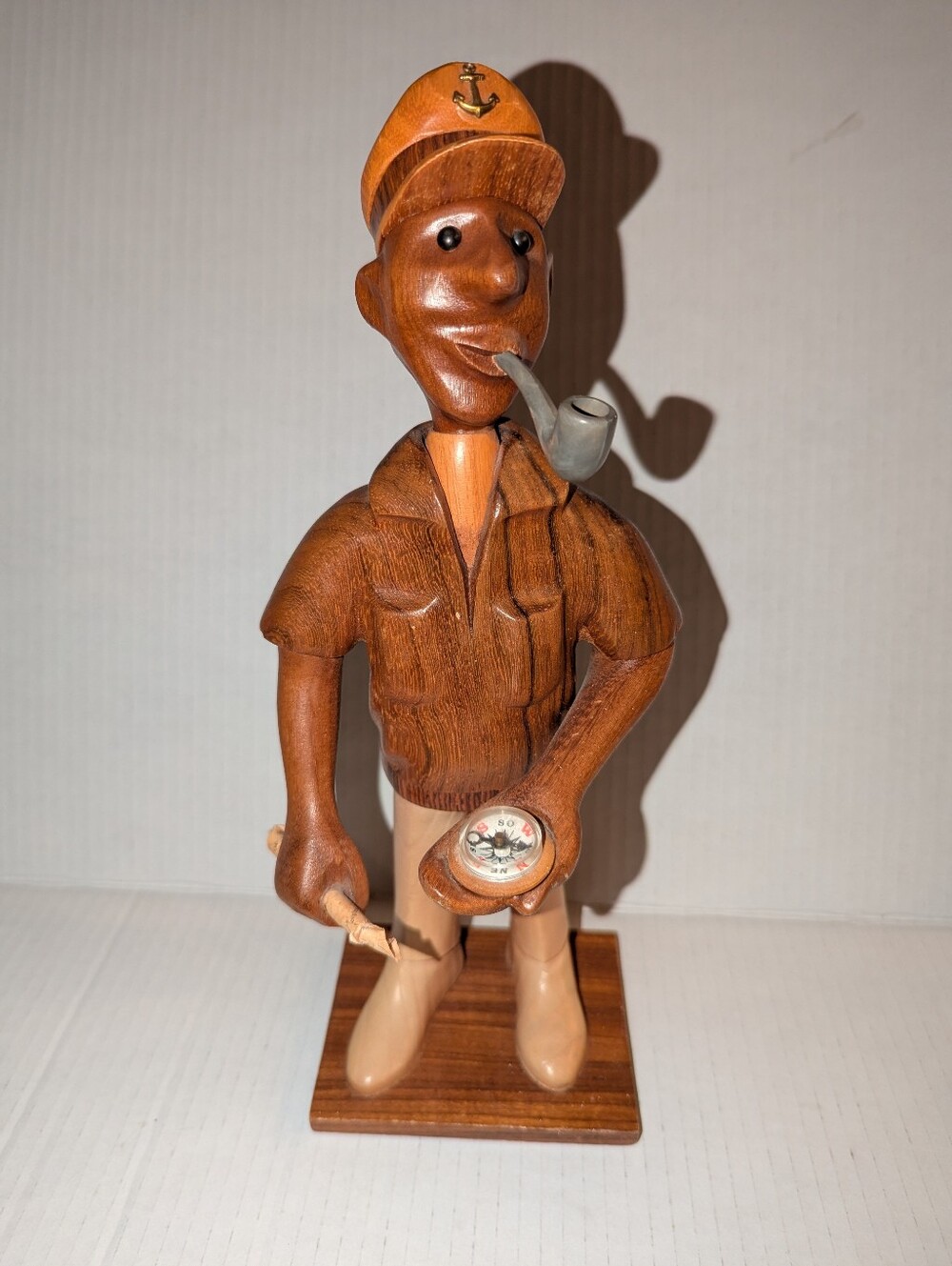 Vintage Romer Italy Hand Carved Wood Sea Captain Figurine with Compass